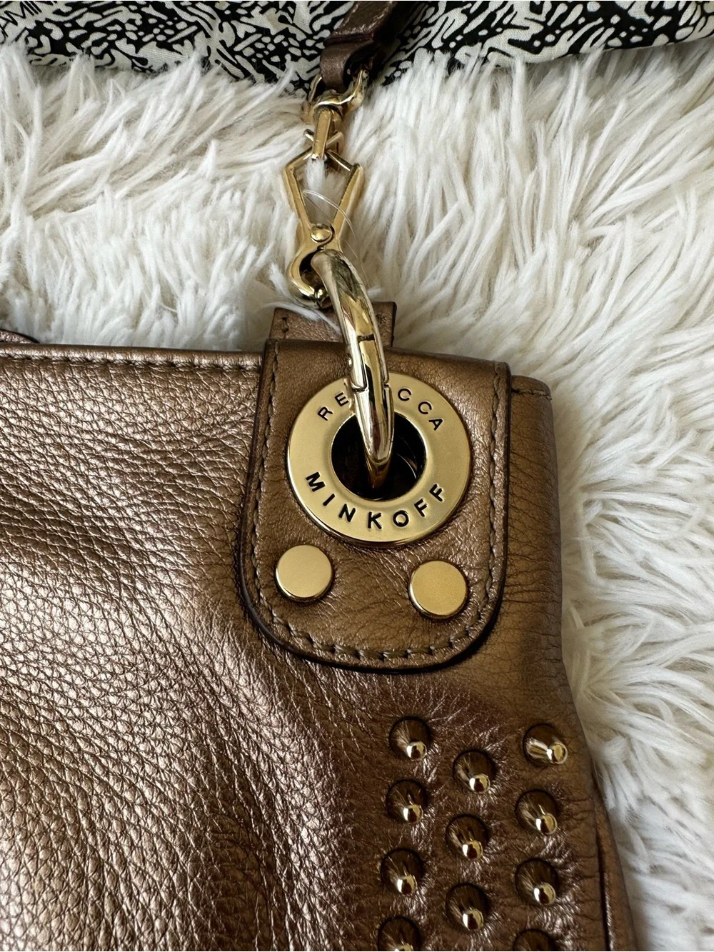 REBECCA MINKOFF Mini Luscious Hobo Bronze Leather Studded Shoulder Bag NWT